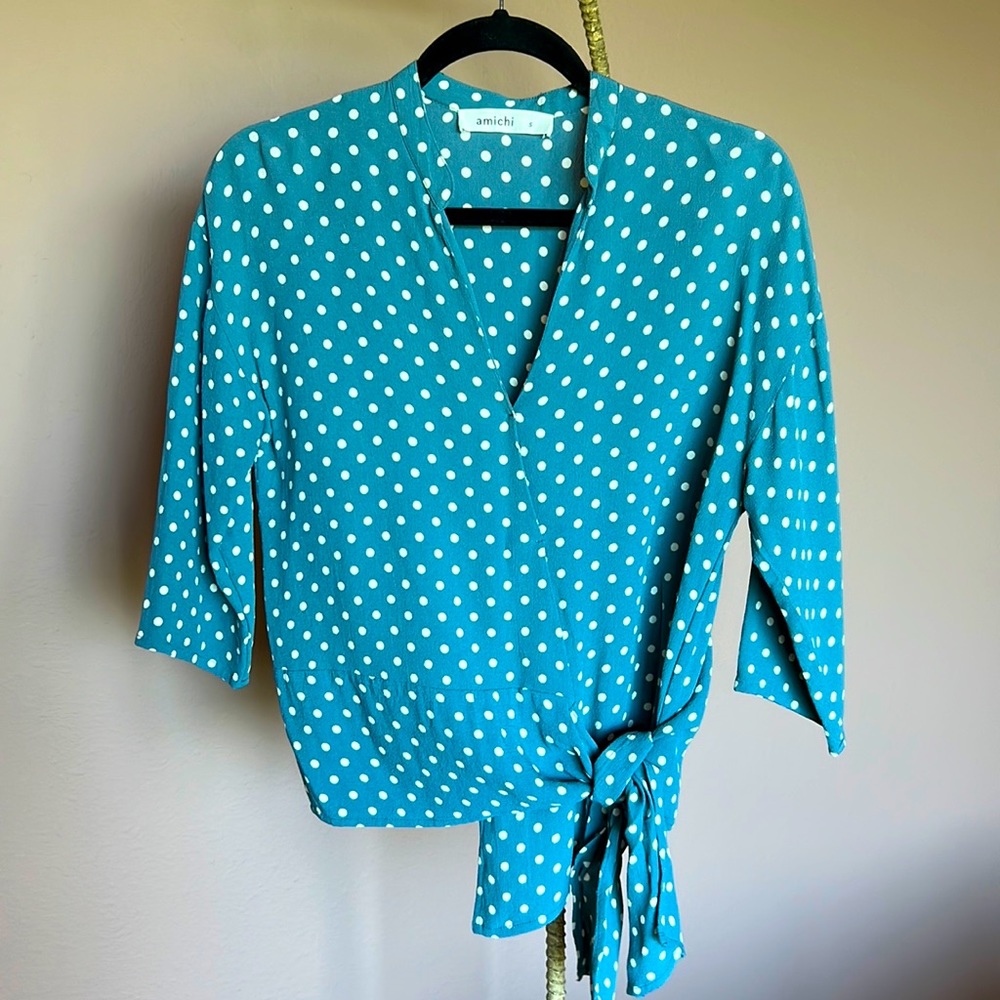 Blue & White polka dot blouse